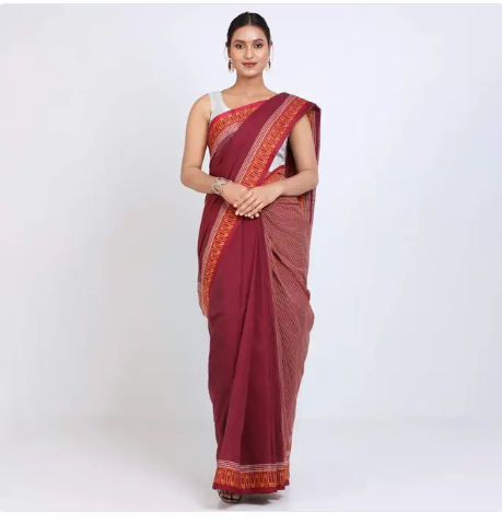 Maroon color Cotton Saree